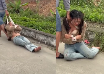 Clip cô gái bị nam thanh niên kéo lê trên đường