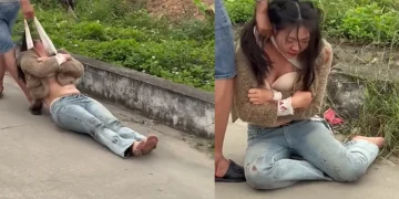 Clip cô gái bị nam thanh niên kéo lê trên đường